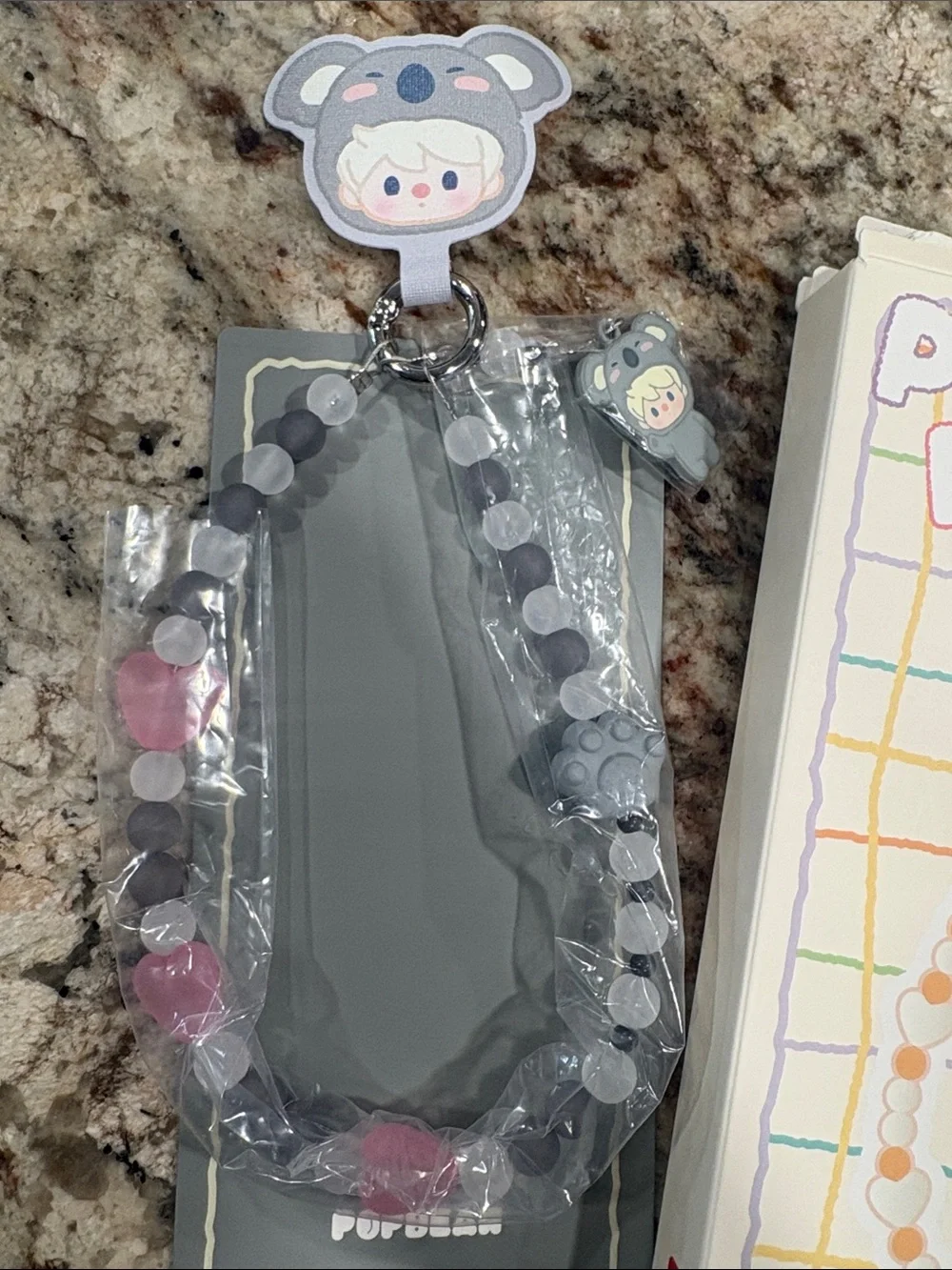 PopBean Kids Pink & Gray Beaded Phone Charm - Pajama Party Collection